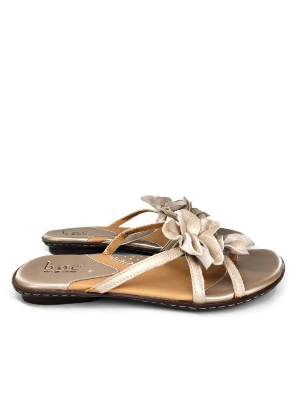 b.o.c. Born Hensley Pale Gold Floral Leather Strappy Flat Slide-On Sandals